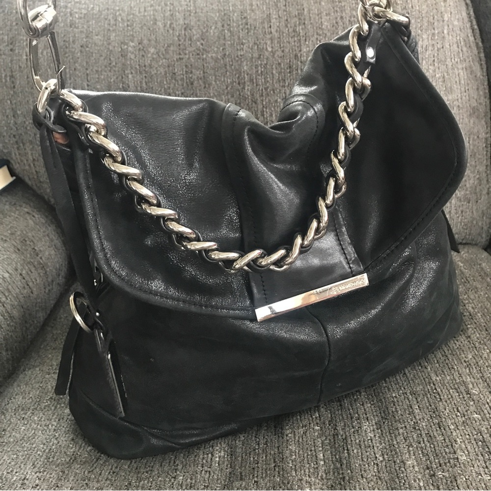 B Makowsky black leather XL purse tote crossbody
